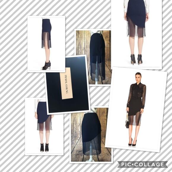 Prabal Gurung Navy Blue Asymmetrical Silk hem Midi Skirt Size 6 NWT - Picture 1 of 8